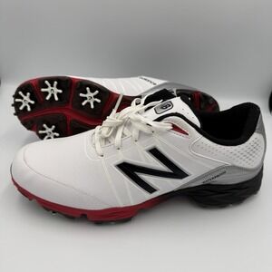 New Balance Mens NBG2004 White Golf Cleats Shoes Size 10 Black Red White